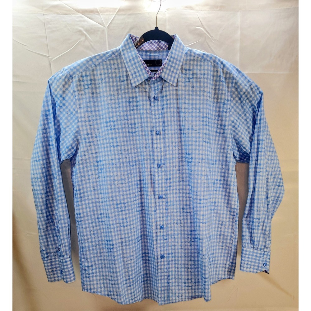 🔥 Quieti Men's Casual Button Down 100% Fine Cotton XL Floral Shirt  Blue 🔥